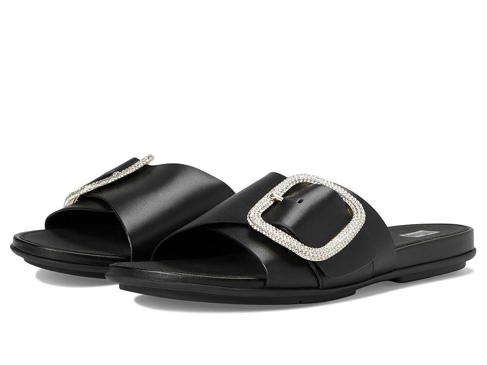 FitFlop Gracie Crystal Maxi-Buckle Leather Slides Women's Sandals Product Image