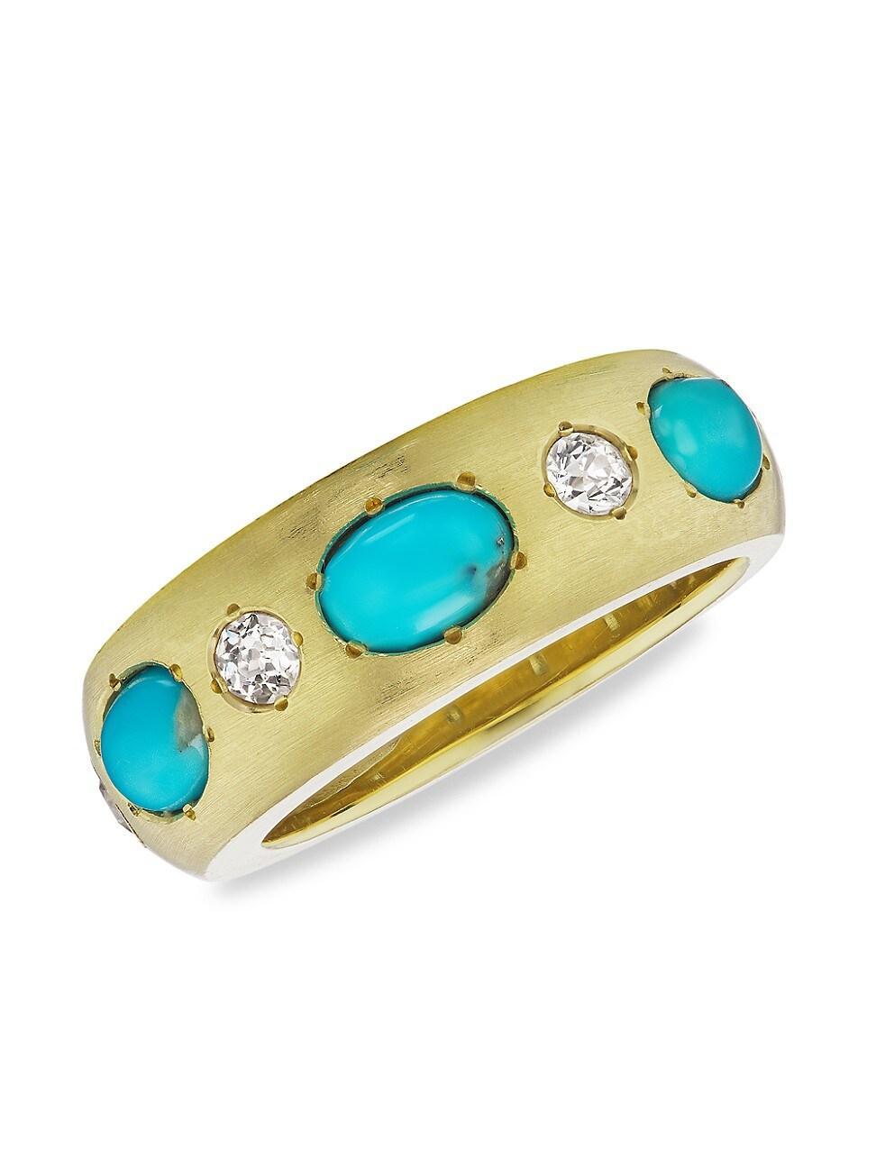 Womens 18K Yellow Gold, Turquoise & Diamond Ring Product Image