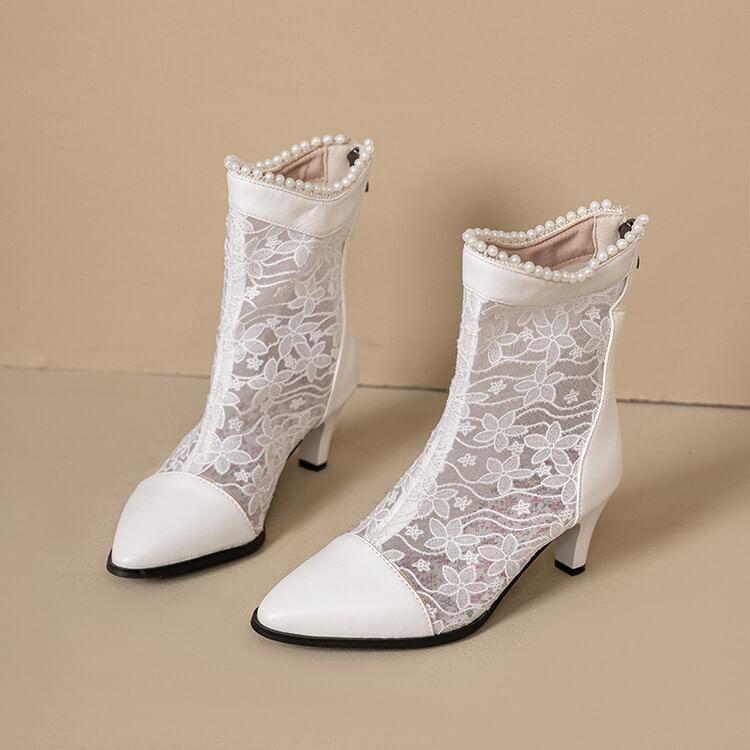 Block Heel Lace Short Boots Product Image