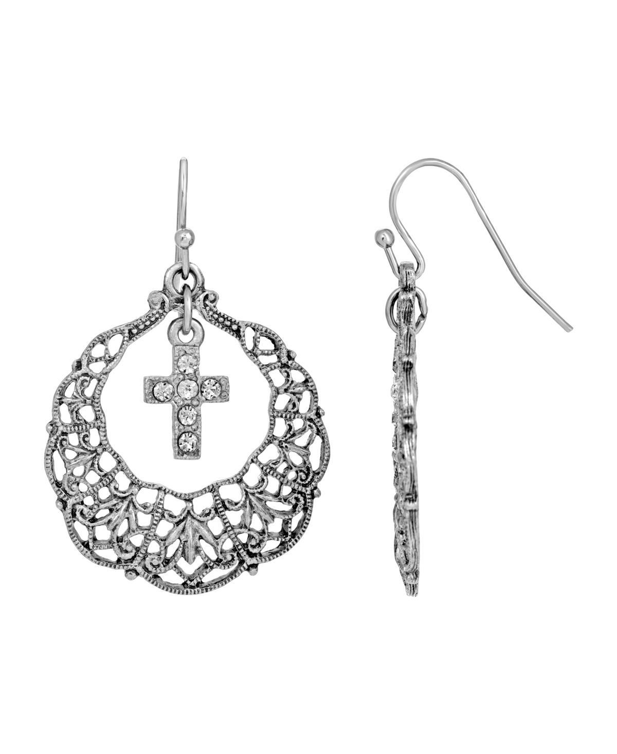 Symbols of Faith Cross Drop Earrings, Womens, Silver Tone Product Image