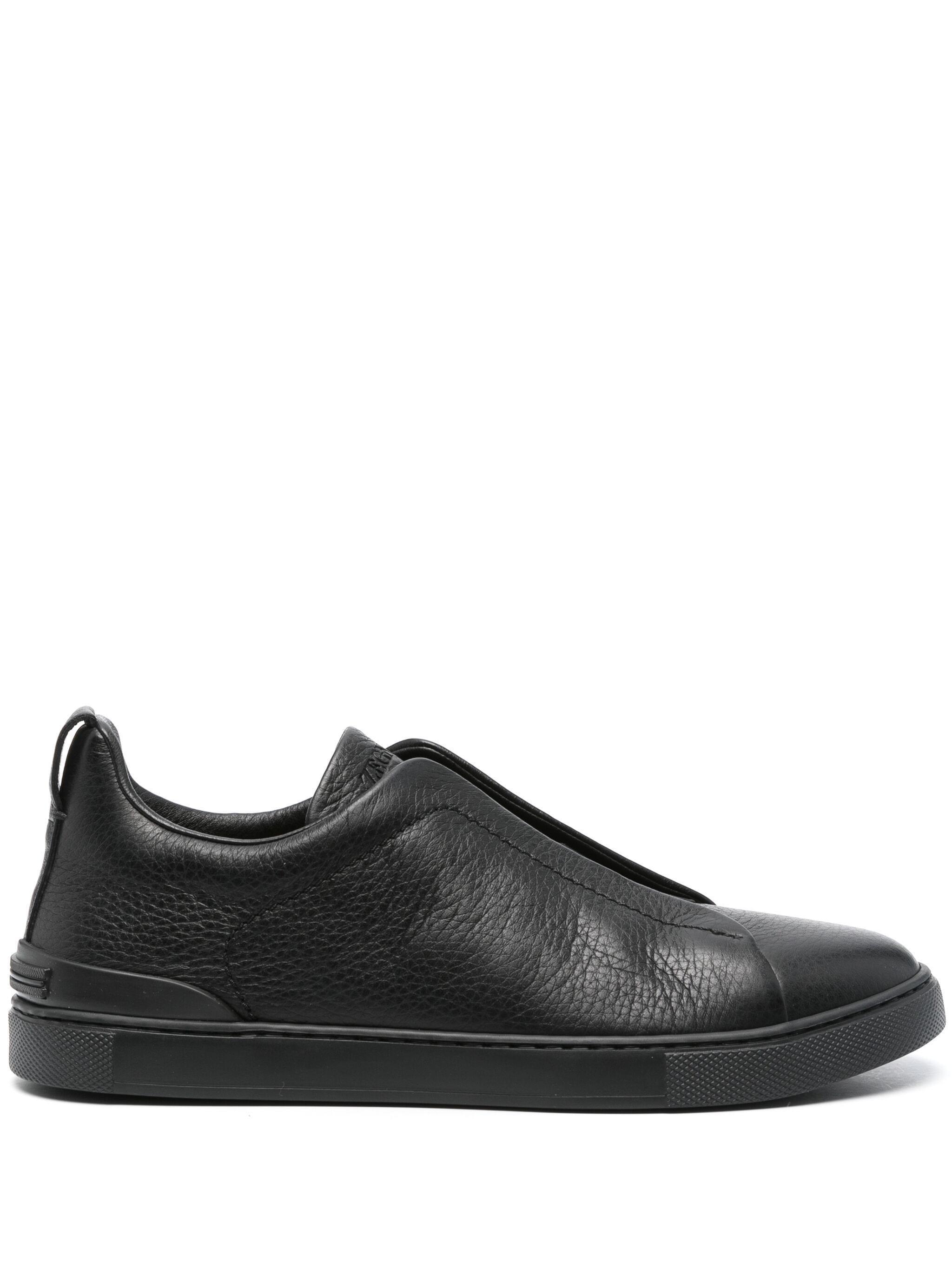 ZEGNA Leather Triple Stitch Sneakers In Black   Product Image