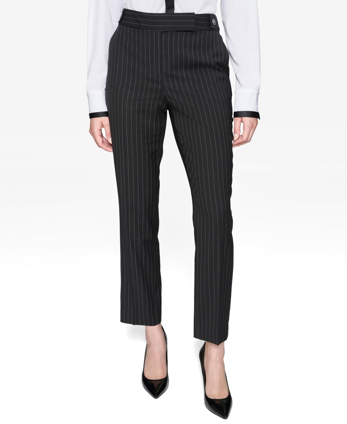 Karl Lagerfeld Paris Womens Pinstriped Slim-Leg Pants - Blk Product Image