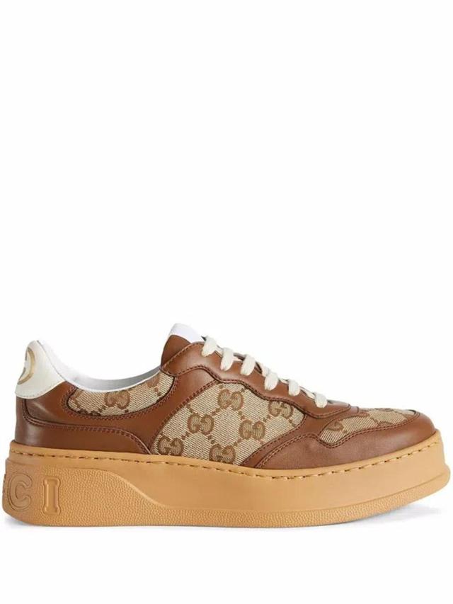 GUCCI Chunky B Leather Sneakers In Brown Product Image