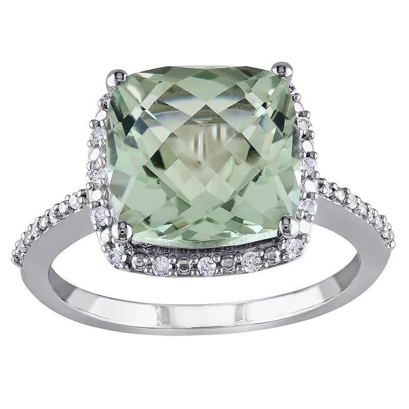 Stella Grace Sterling Silver Green Quartz & 1/10 Carat T.W. Diamond Halo Ring, Womens Product Image