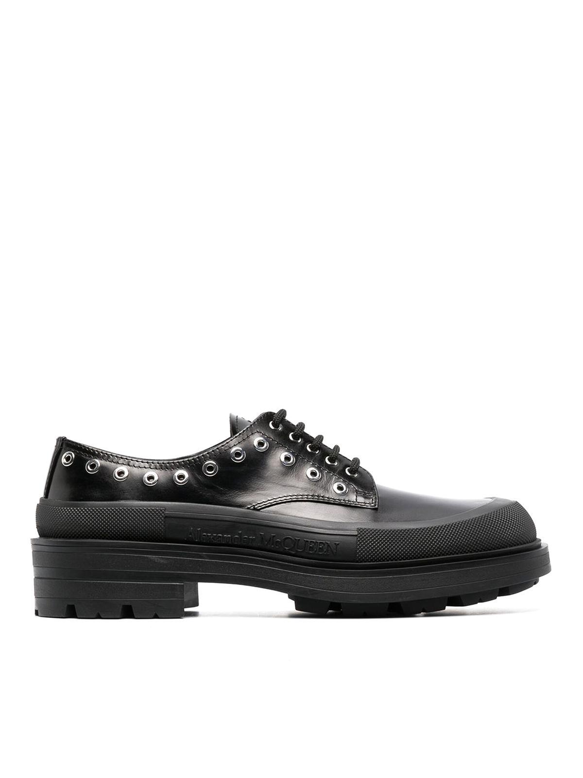 Leather Loafers Embellished With Eyelet In Black Product Image