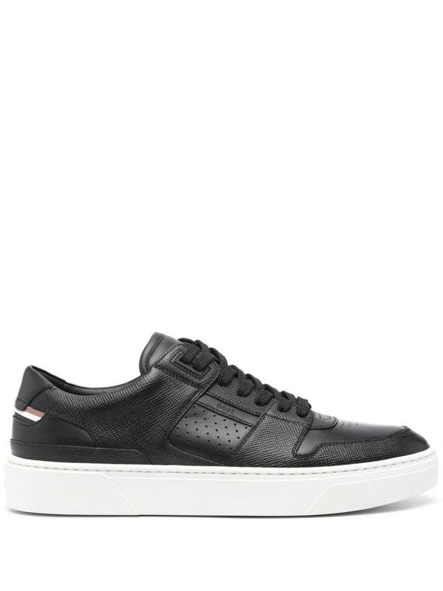 Contrasting-sole Leather Sneakers In Black Product Image