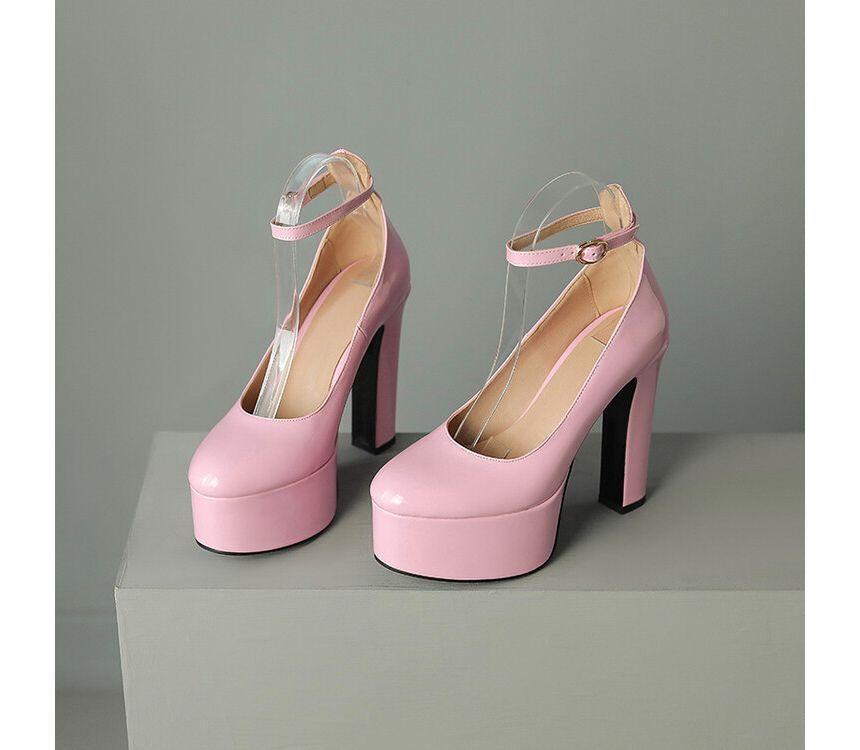 Ankle Strap Pointed Platform Chunky Heel Pumps Product Image