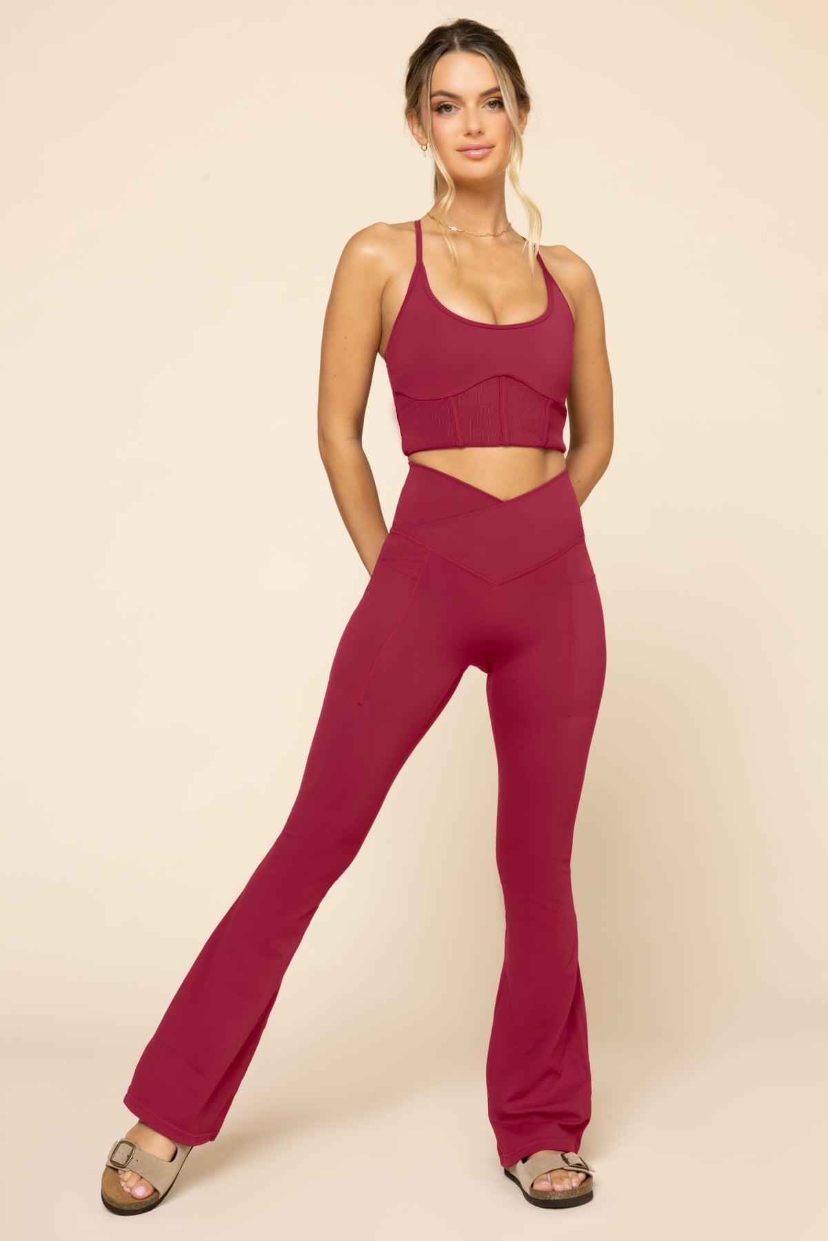 Crisscross Hourglass® Flared Leggings with Pockets - Ruby Product Image