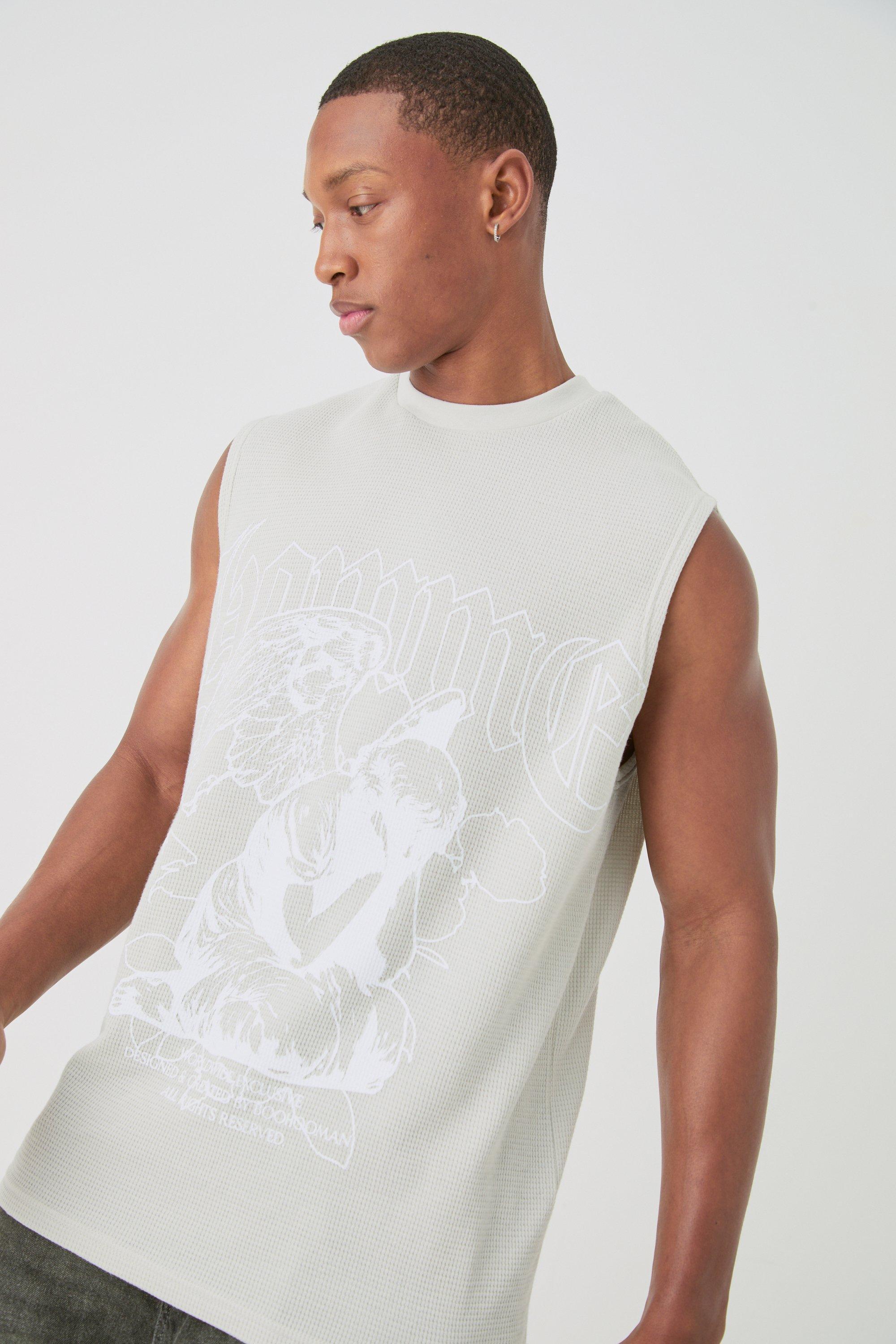 Gothic Renaissance Homme Waffle Printed Tank | boohooMAN USA Product Image