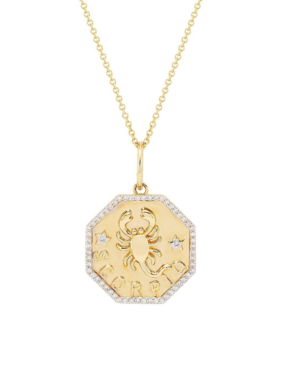 Womens 14K Yellow Gold & 0.2 TCW Diamond Zodiac Pendant Necklace Product Image