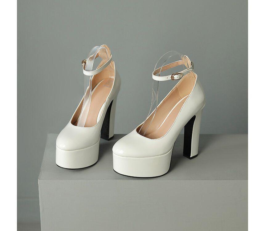 Ankle Strap Pointed Platform Chunky Heel Pumps Product Image