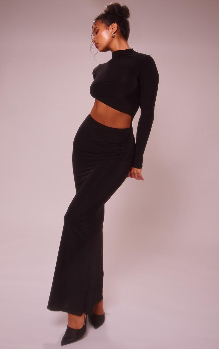 Black Slinky One Shoulder Cut Out Maxi Dress Product Image