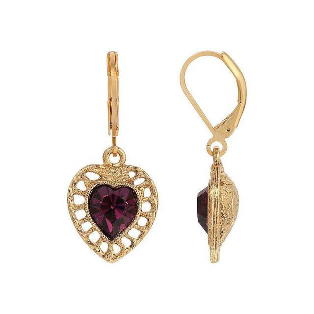 1928 Gold Tone Filigree Color Stone Heart Drop Earrings, Womens, Purple Product Image