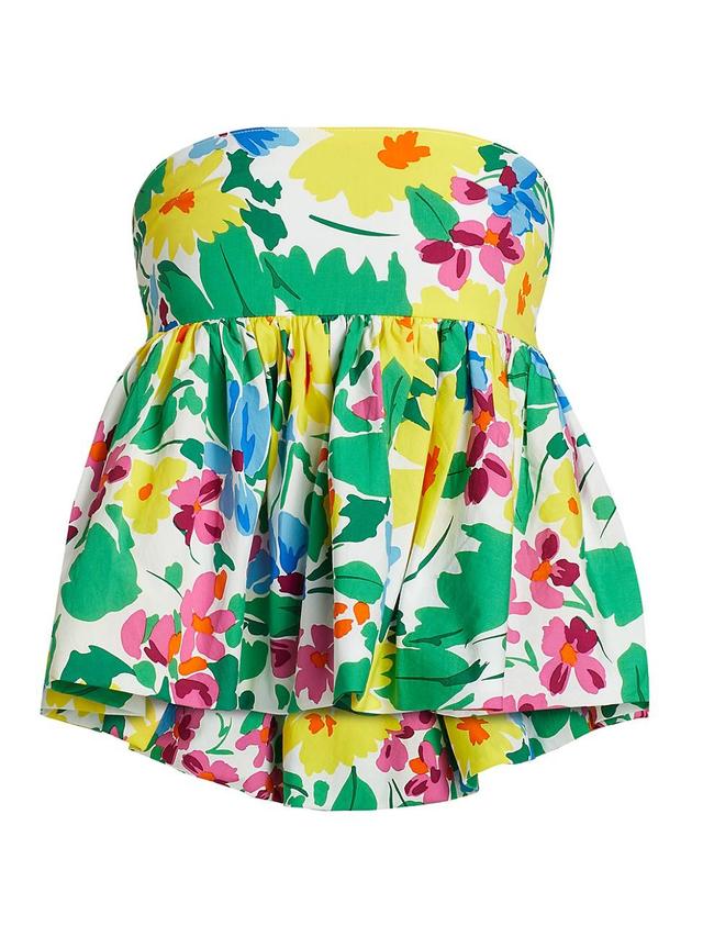 Womens Floral Cotton Strapless Peplum Top Product Image