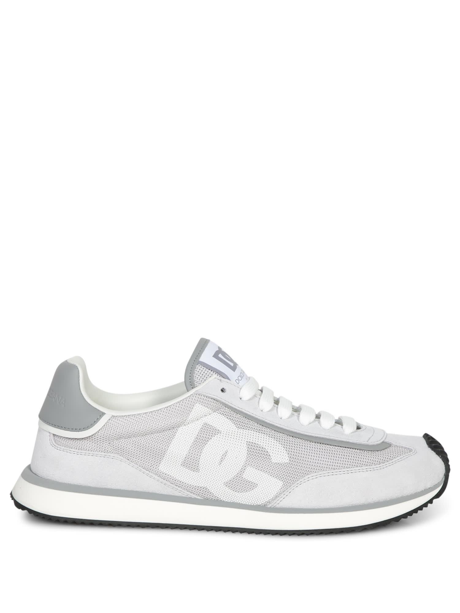 Men's Textile And Leather Runner Sneakers In Grigio/bianco Product Image