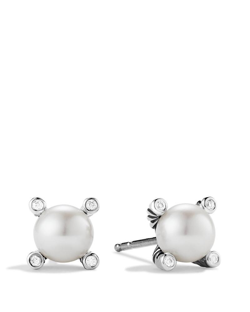 Cable Collectibles Pearl Earrings with Diamonds and Silver, 7mm Product Image