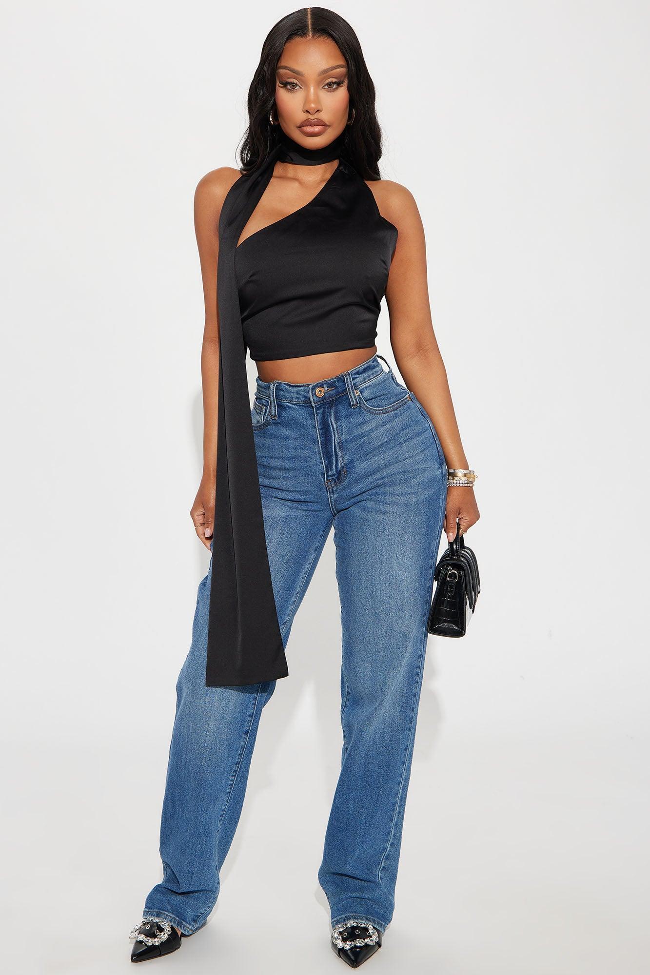 Sexy Back Scarf Satin Top - Black Product Image