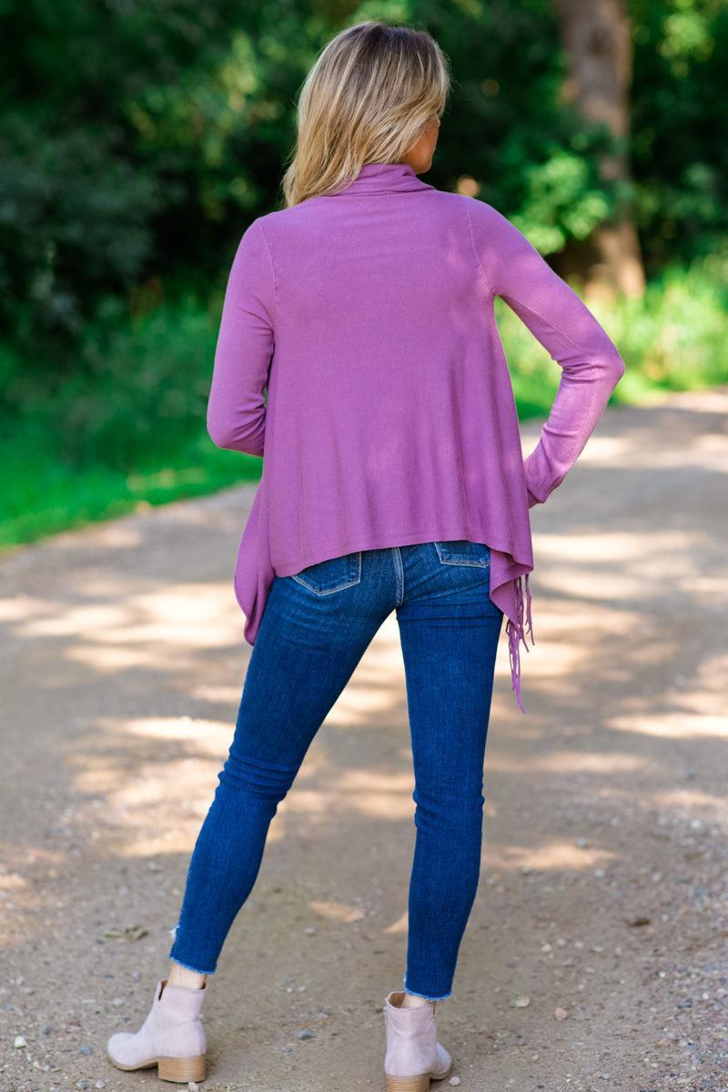 Mauve Fringe Trim Cardigan Product Image