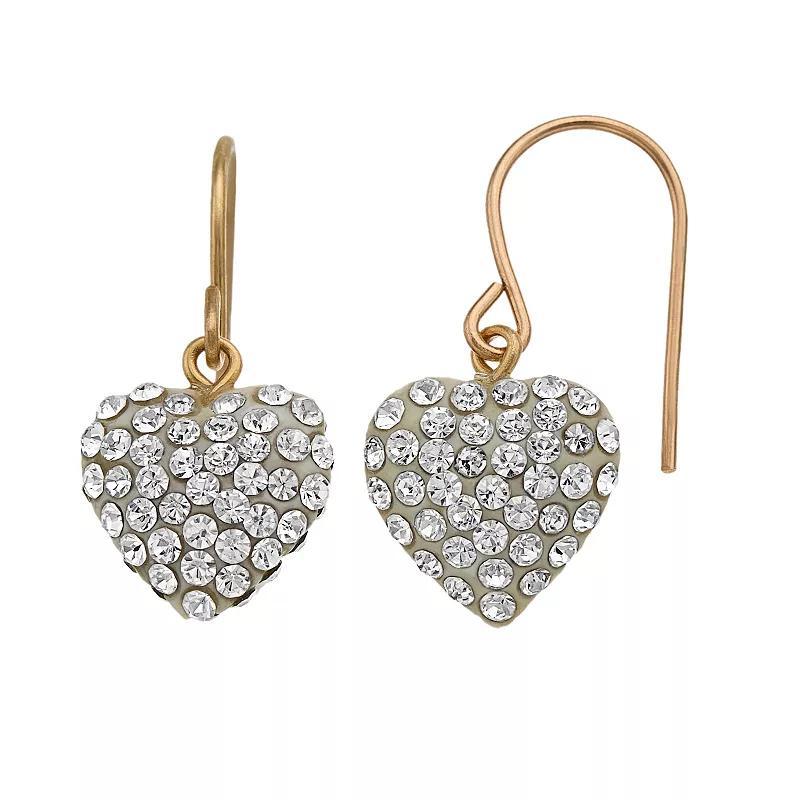 14k Gold Pave Crystal Heart Drop Earrings, Womens, 10k Gold Product Image