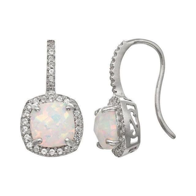 Sterling Silver Lab-Created Opal and Lab-Created White Sapphire Halo Drop Earrings, Womens, Multi Product Image