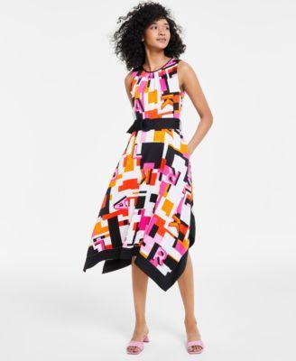 Karl Lagerfeld Paris Womens Logo-Print Belted Midi Dress Product Image