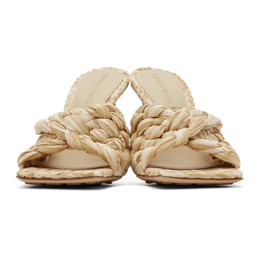 Beige Raffia Stretch Heeled Mules In Macadamia Product Image