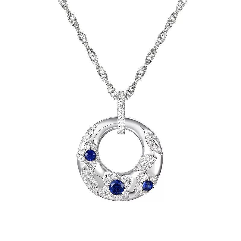 Sterling Sliver Lab-Created Blue & White Sapphire Pendant Necklace, Womens Product Image