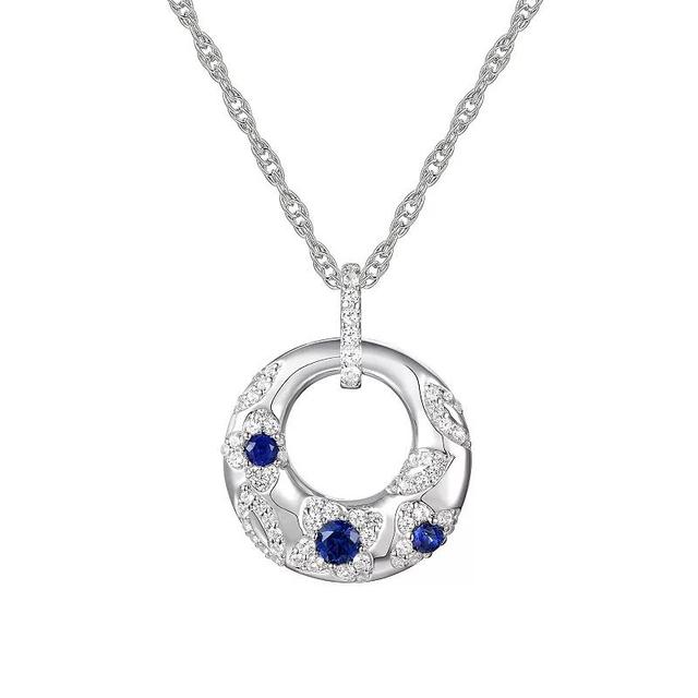 Sterling Sliver Lab-Created Blue & White Sapphire Pendant Necklace, Womens Product Image