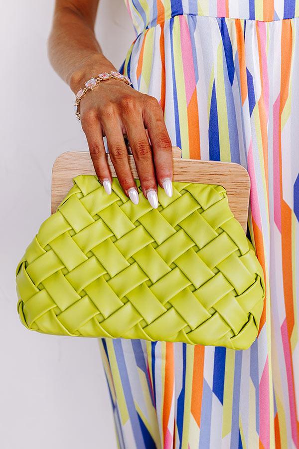 Seaside Oasis Faux Leather Woven Purse in Lime Punch Product Image