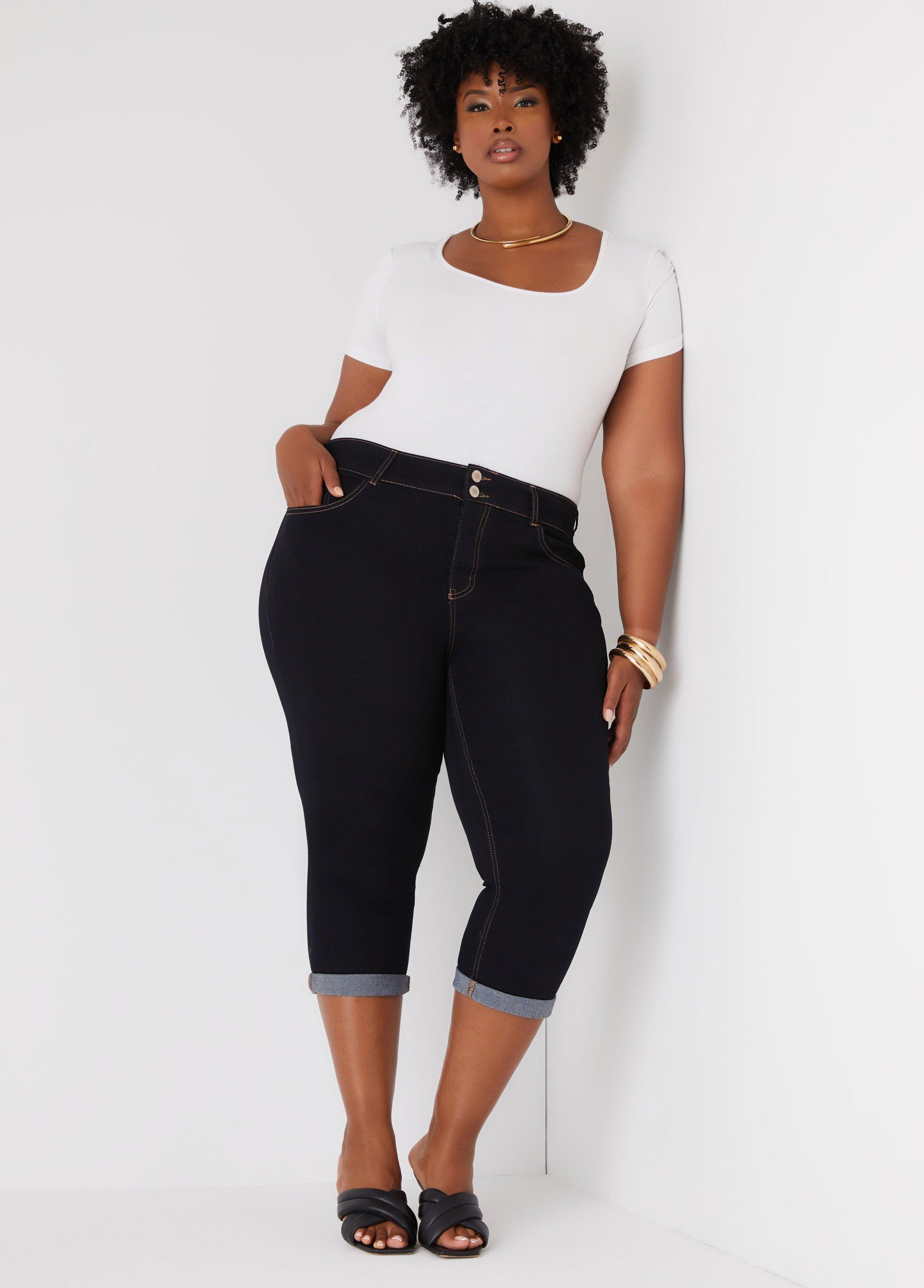 Cuffed Mid Rise Denim Capris Product Image