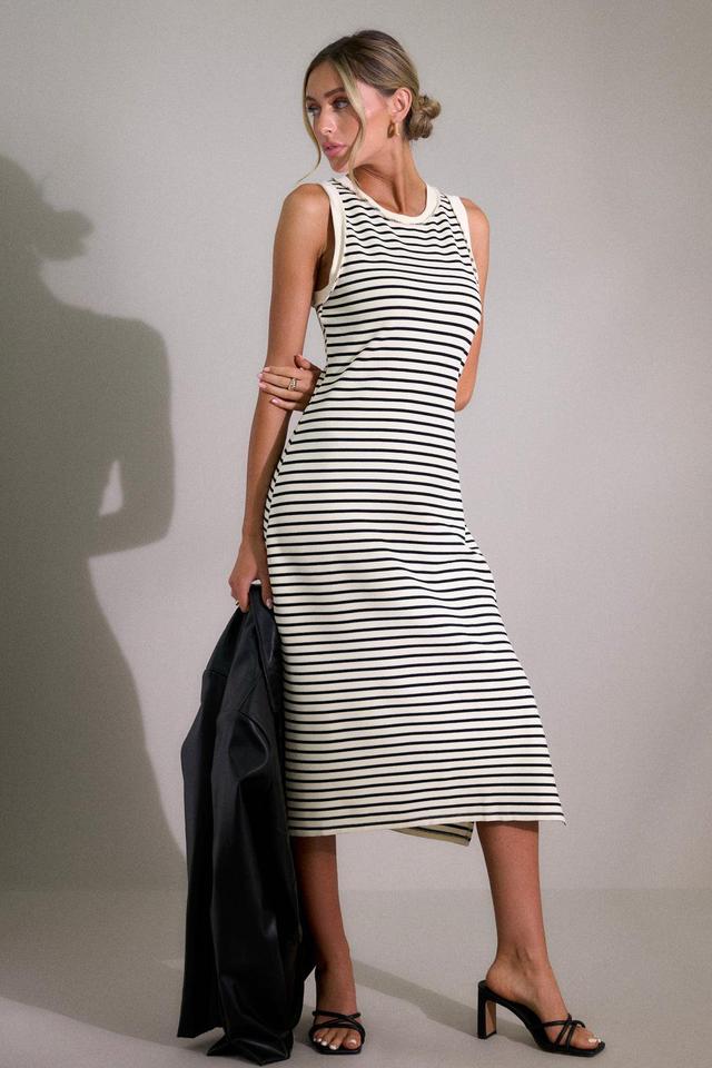 Classic Contrast Ivory Stripe Midi Dress Product Image