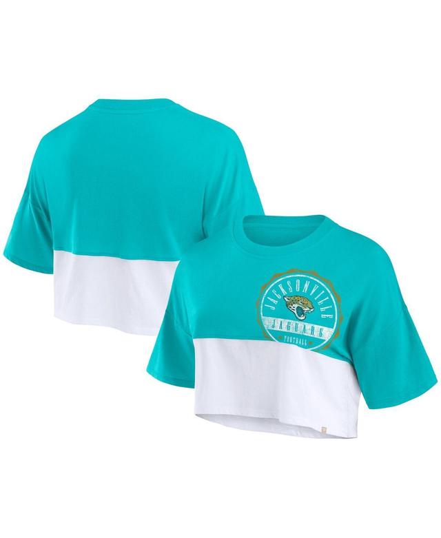 Fanatics Womens Teal Jacksonville Jaguars Boxy Color Split Cropped T-Shirt - Teal, White Product Image