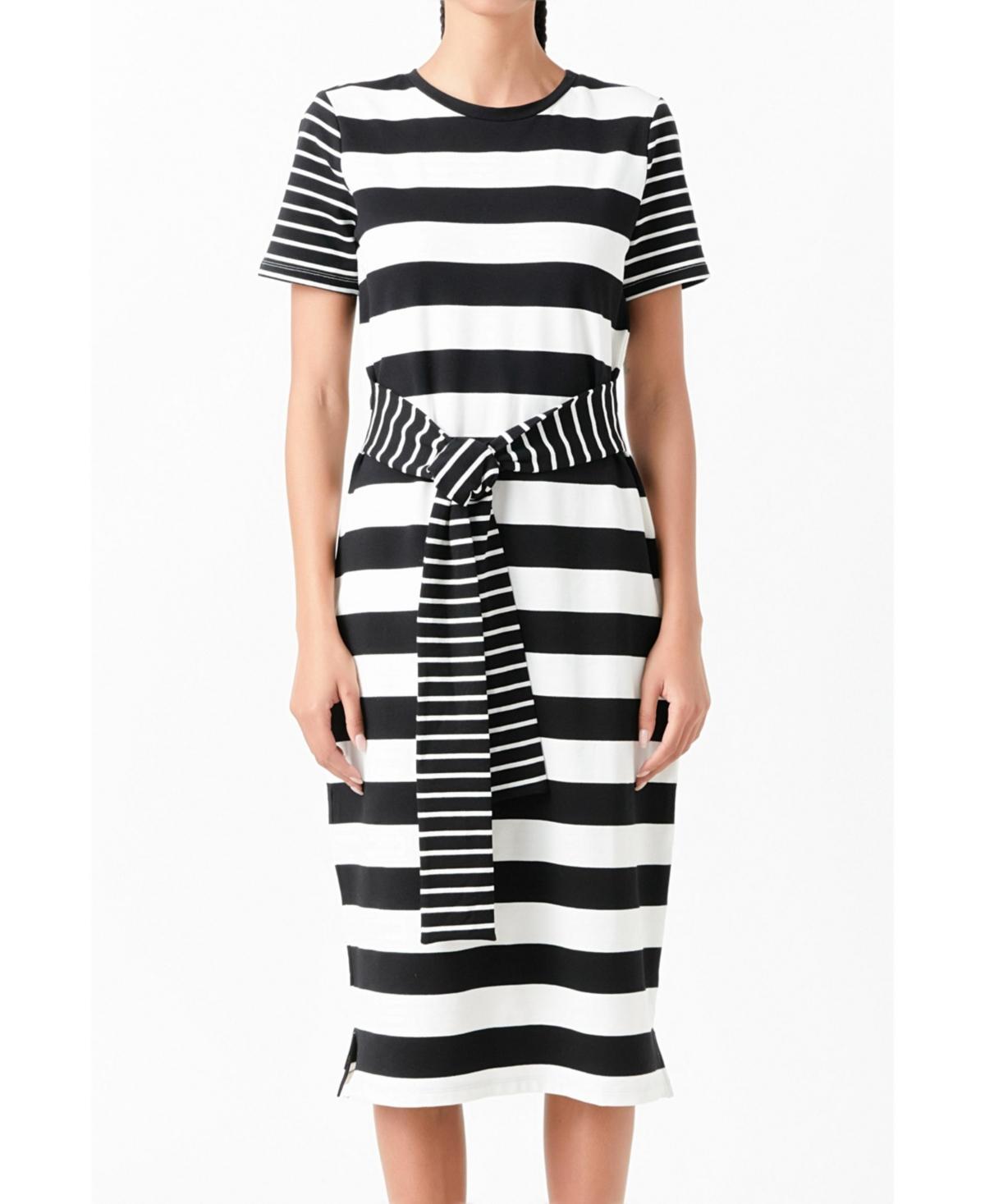 Womens Contrast Stripe Knit Midi Dress - Navy Product Image