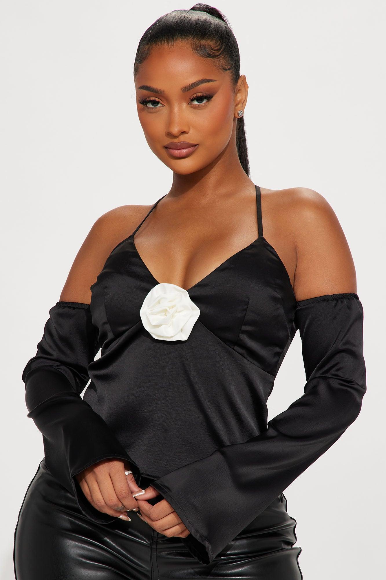 Soft Mood Satin Long Sleeve Cami - Black/White Product Image