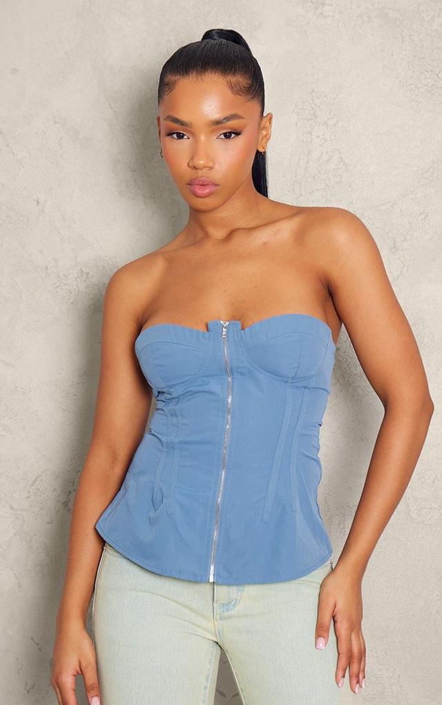 Slate Blue Seam Detail Bandeau Zip Front Top Product Image