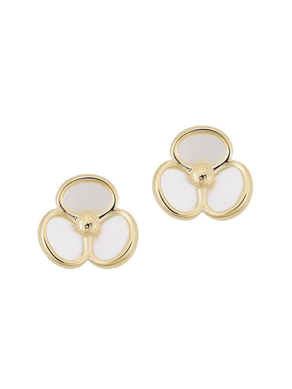 Womens 14K Yellow Solid Gold Petals of Pearl Studs Product Image