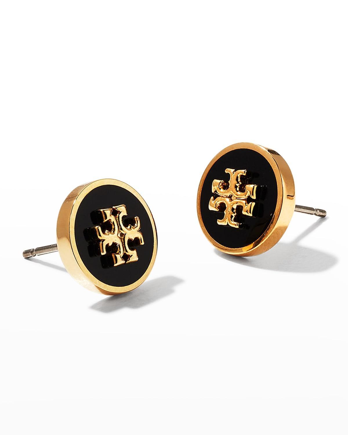 Tory Burch Kira Enamel Circle Stud Earrings Tory Gold/Black One Size Product Image