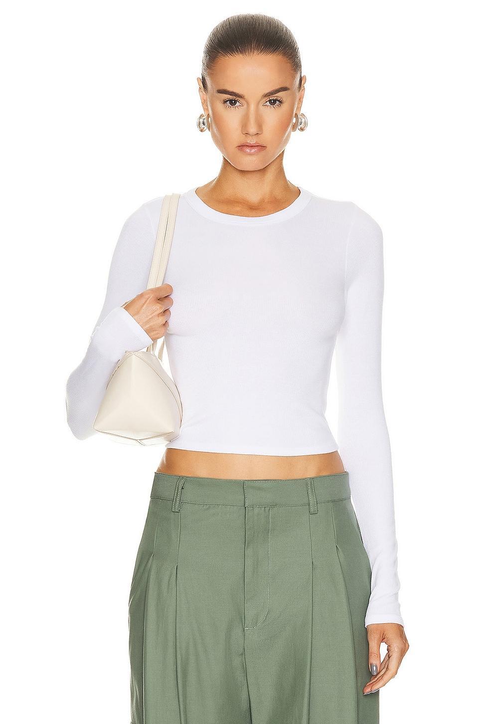 Enza Costa Silk Knit Long Sleeve Tuck Top White. (also in L, M, S, XS). Product Image