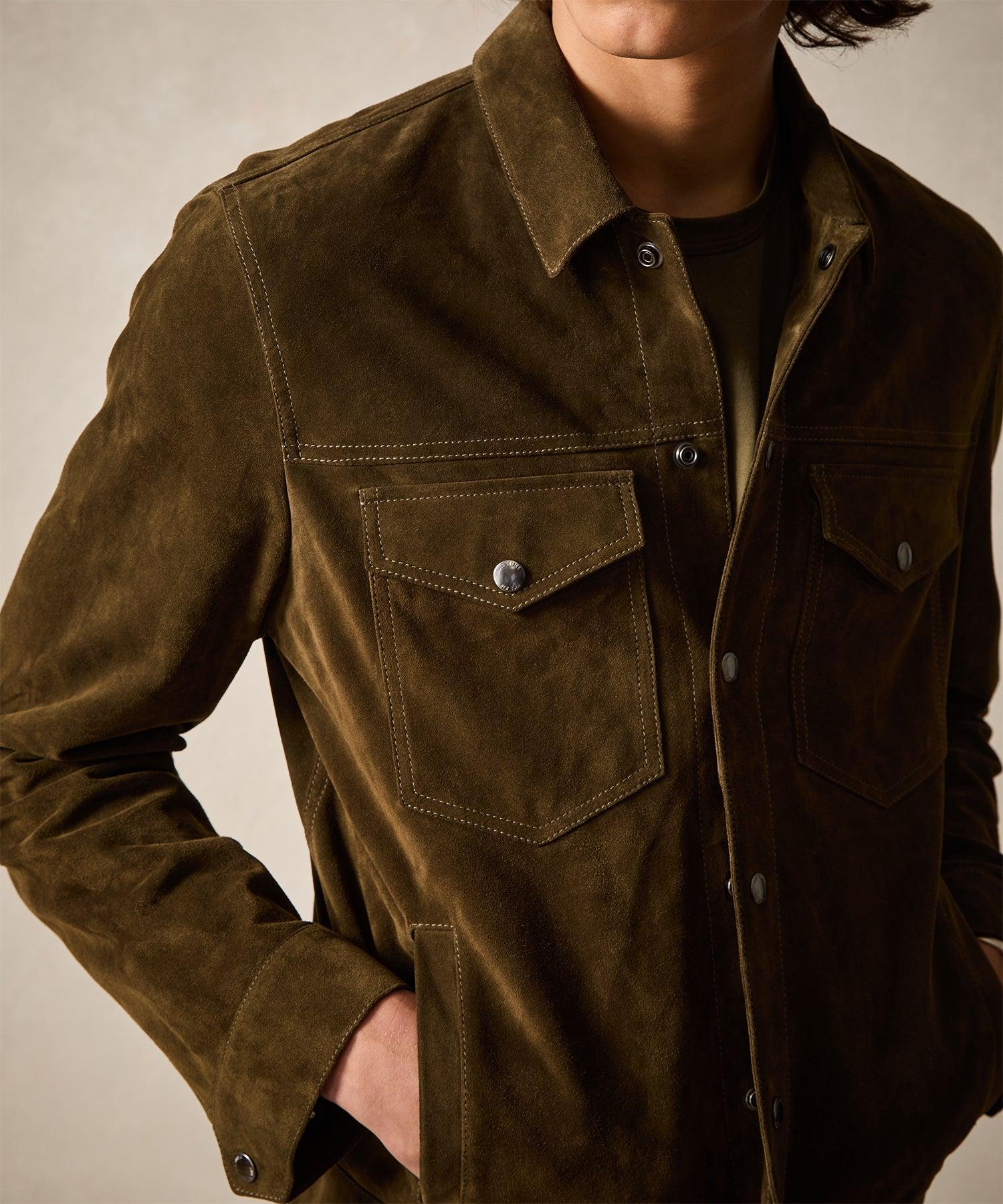 Italian Suede Snap Dylan Jacket in Olive Product Image