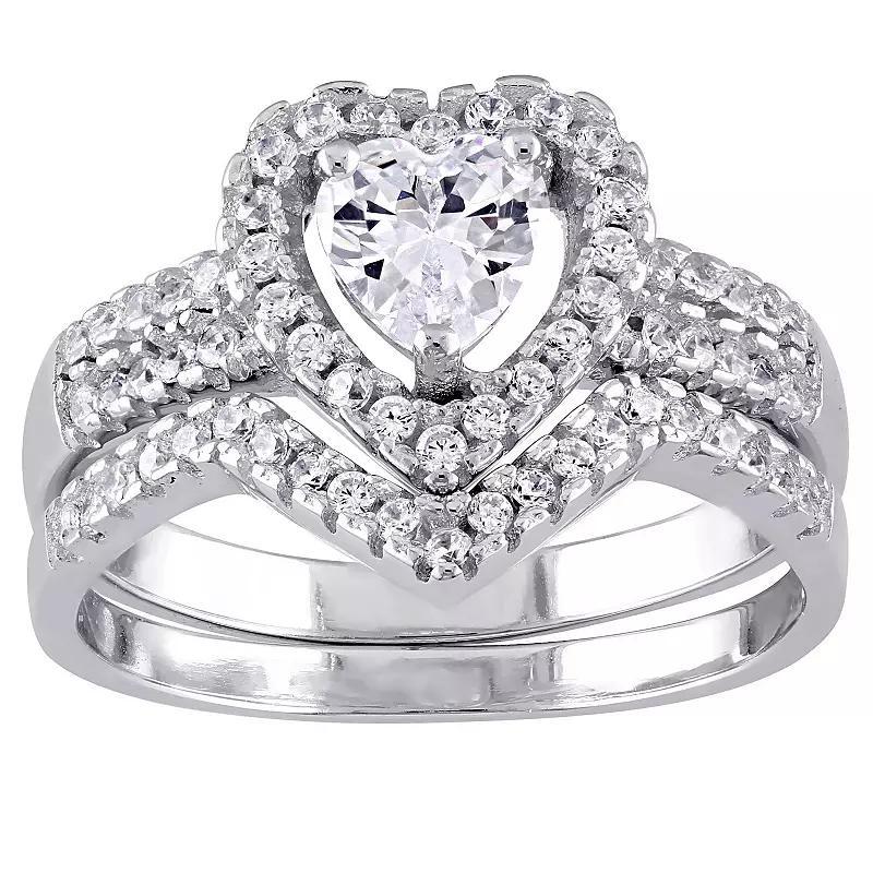 Stella Grace Sterling Silver Cubic Zirconia Heart Bridal Ring Set, Womens Product Image