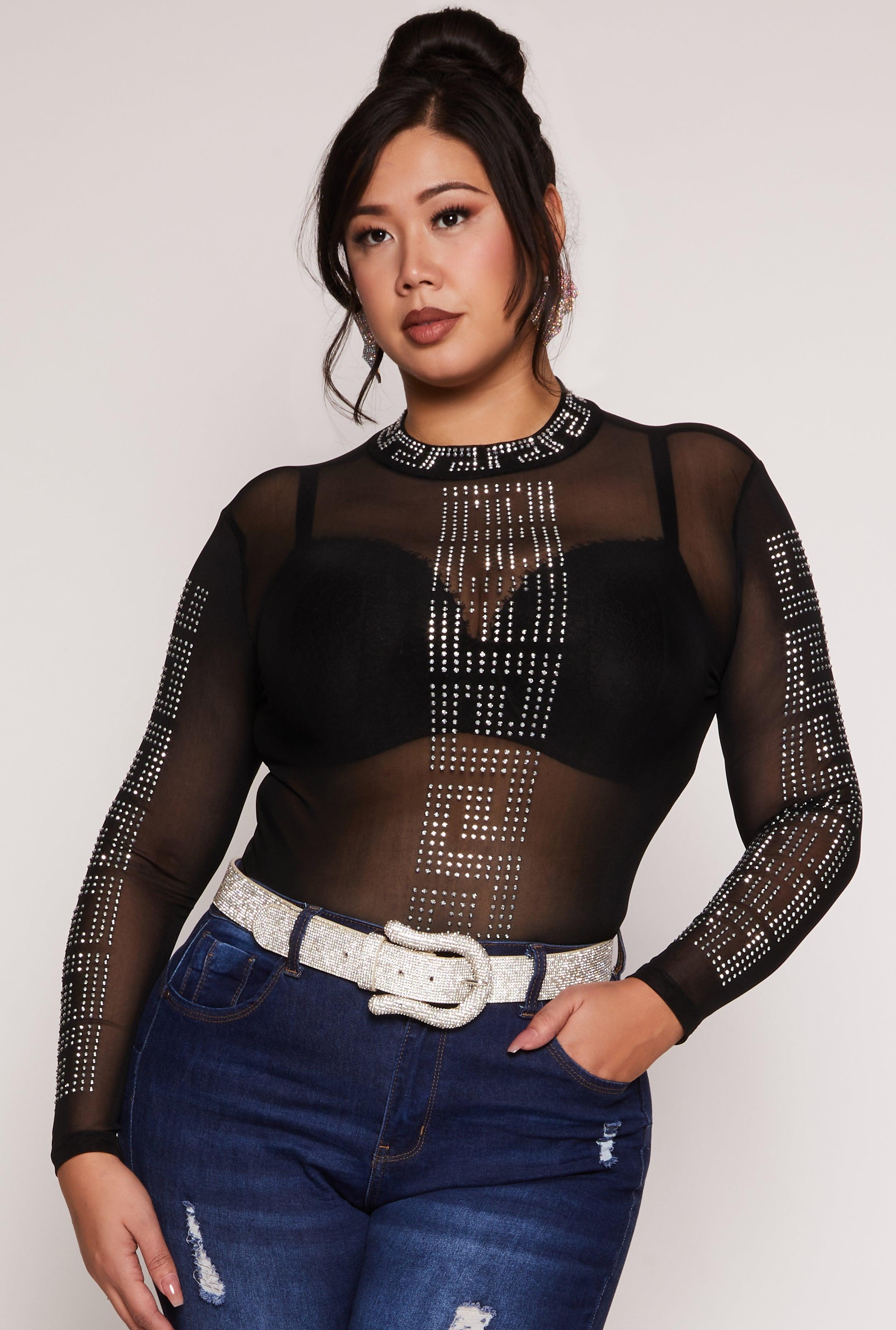 Womens Plus Size Rhinestone Detail Top Product Image