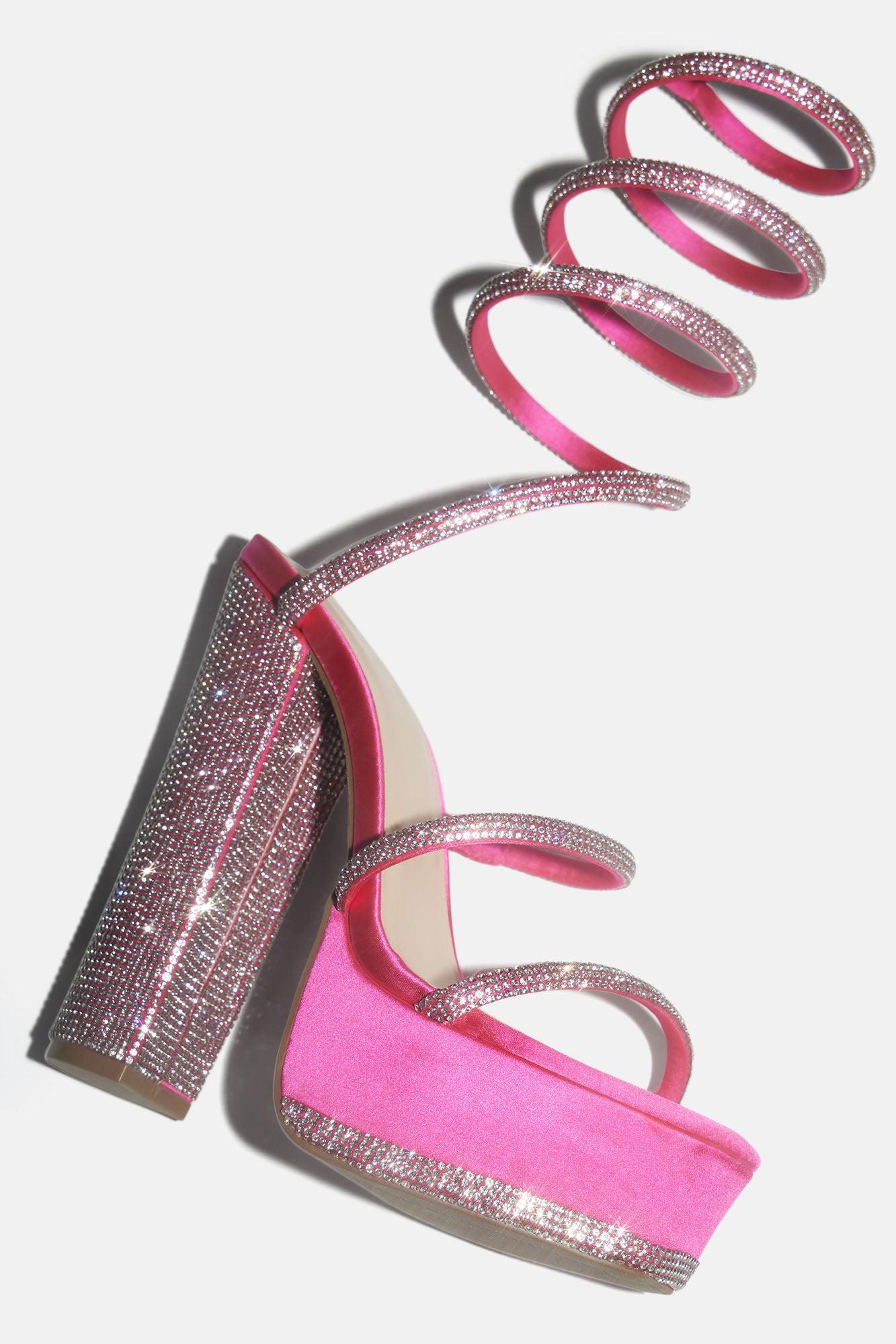 Bright Lights Wrap Up Heeled Sandals - Hot Pink Product Image