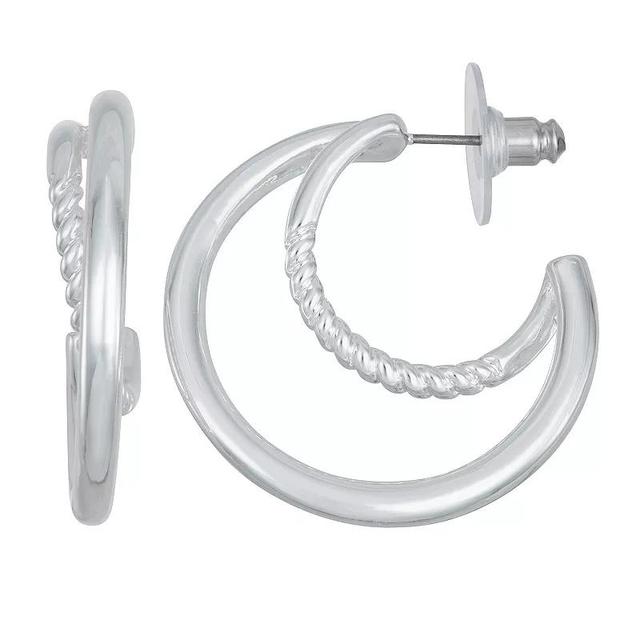 Napier Silver Tone Twisted Double C Hoop Earrings, Womens Product Image