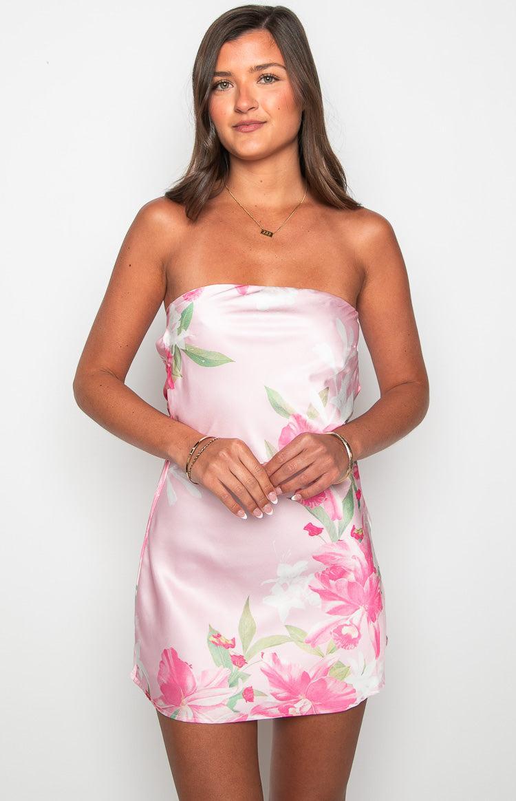 Ellie Pink Floral Strapless Mini Dress Product Image