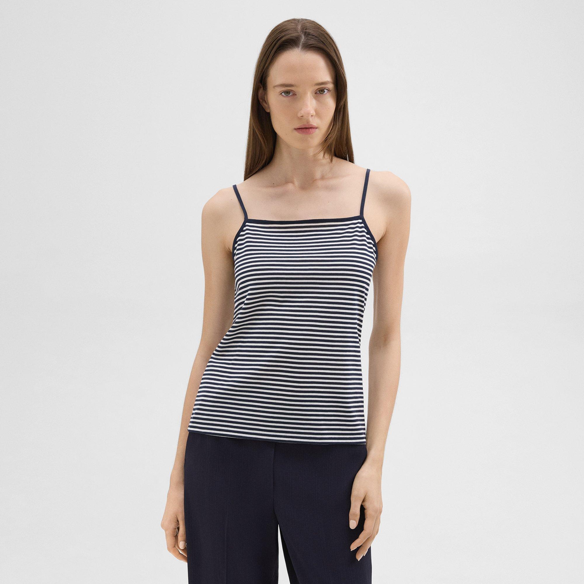 Striped Pima Cotton Square Neck Tee | Theory Product Image