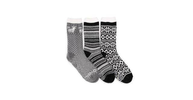 Muk Luks Womens 3 Pk. Tall Cozy Lined Lounge Socks - Dk. Grey Product Image