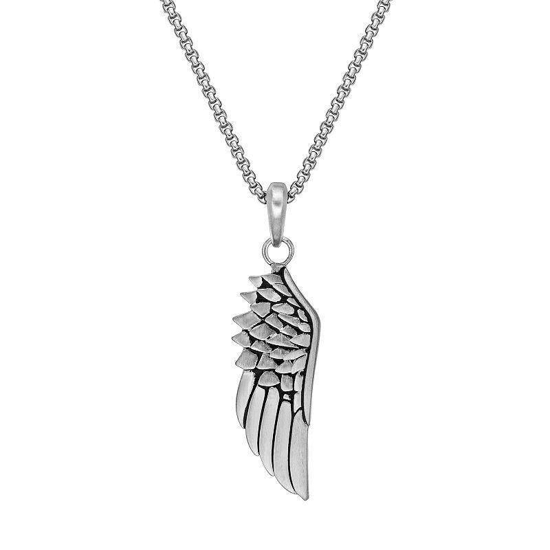 LYNX Stainless Steel Angel Wing Pendant 24 Box Chain Mens Necklace, Multicolor Product Image