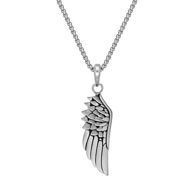 LYNX Stainless Steel Angel Wing Pendant 24 Box Chain Mens Necklace, Multicolor Product Image