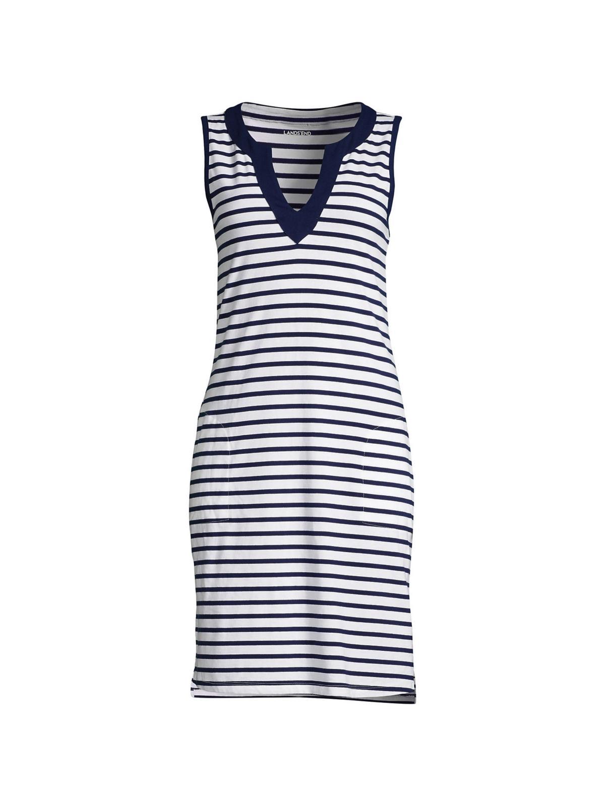 Lands End Womens Cotton Jersey Sleeveless Swim Cover-up Dress Print - White Product Image