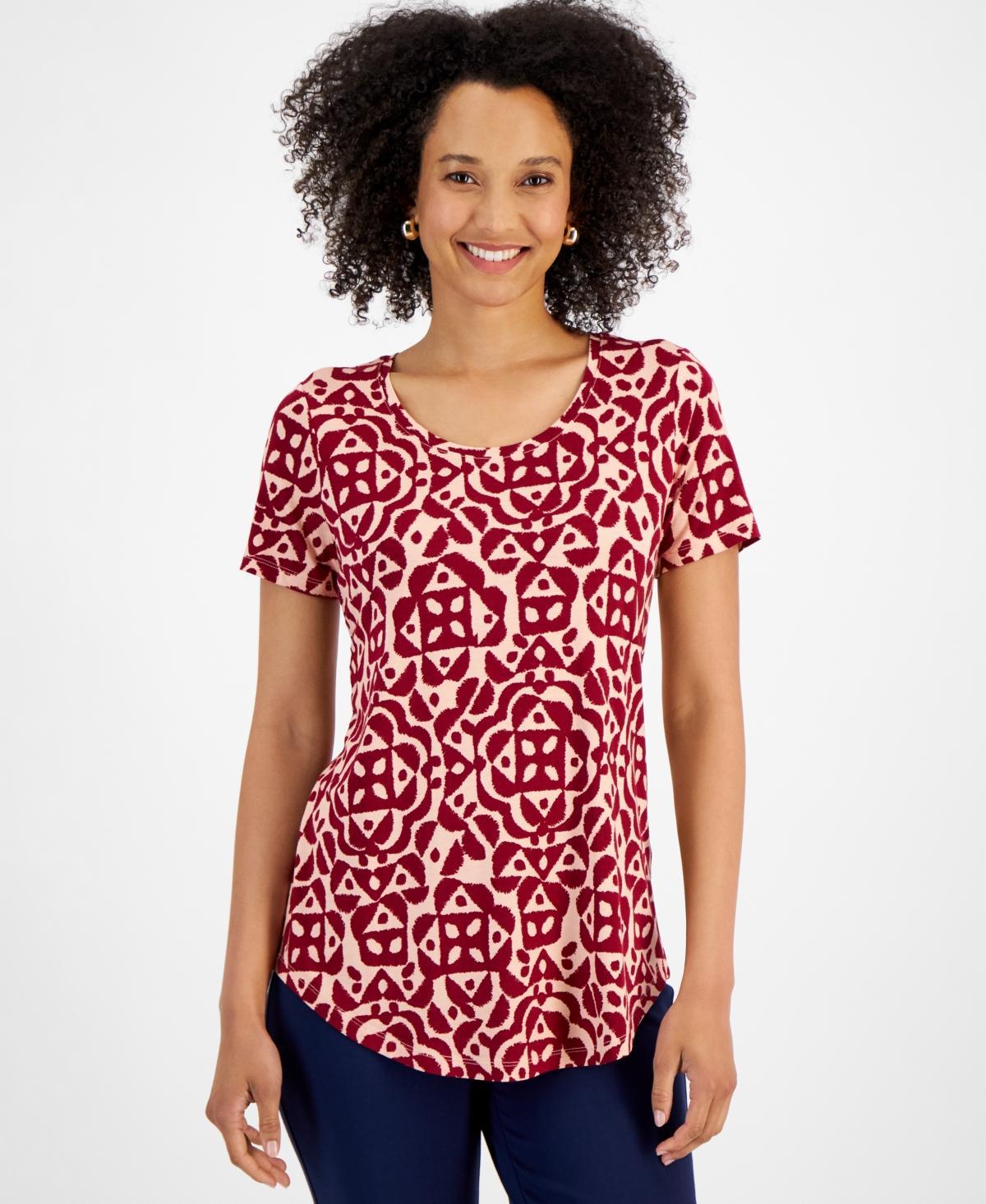 Women's Printed Scoop-Neck Short-Sleeve Top, Created for Macy's  Product Image